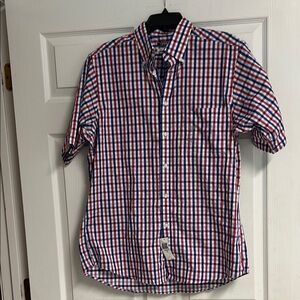Izod Red, White, and Blue Plaid Casual Button Down Shirt